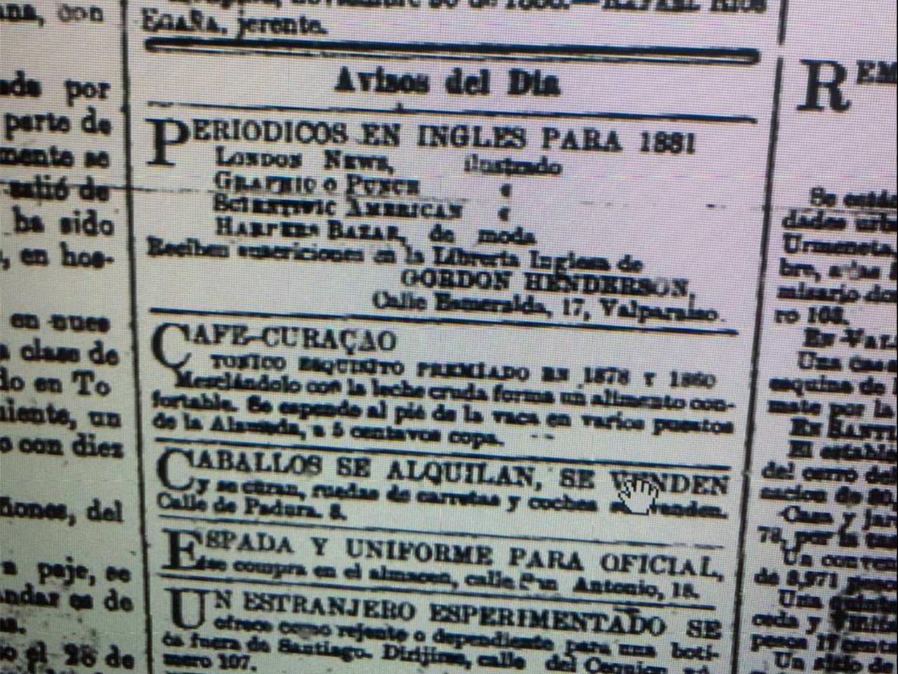 Avisos del Día. Periódicos en inglés para 1881