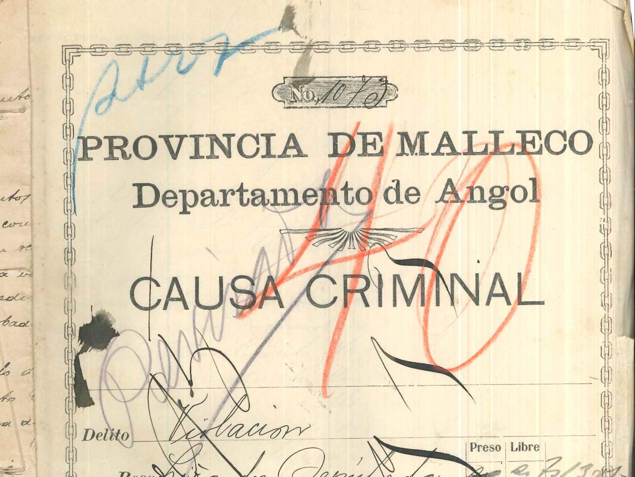 Portada de expediente por causa criminal