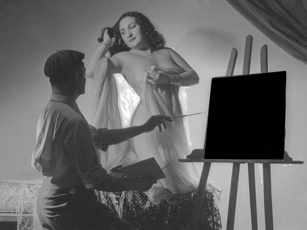 Diana Rusell, en escena de pintor, modelo y lienzo