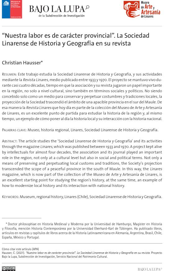  “Nuestra labor es de carácter provincial”. La Sociedad Linarense de Historia y Geografía en su revista