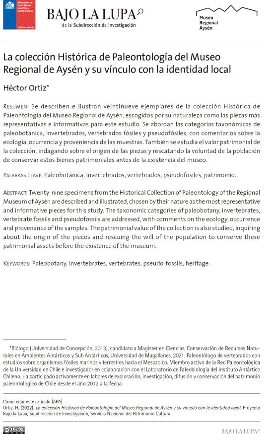La colección Histórica de Paleontología del Museo Regional de Aysén y su vínculo con la identidad local