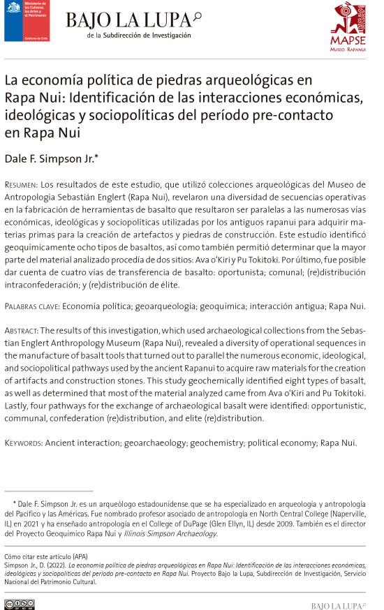  La economía política de piedras arqueológicas en Rapa Nui: Identificación de las interacciones económicas, ideológicas y sociopolíticas del período pre-contacto en Rapa Nui