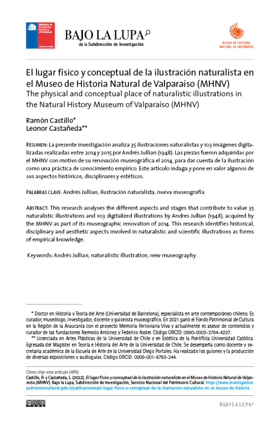 El lugar físico y conceptual de la ilustración naturalista en el Museo de Historia Natural de Valparaíso (MHNV) El lugar físico y conceptual de la ilustración naturalista en el Museo de Historia Natural de Valparaíso (MHNV)