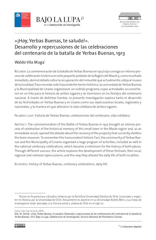 "Hoy, Yerbas Buenas, te saludo!". Desarrollo y repercusiones de las celebraciones del centenario de la batalla de Yerbas Buenas, 1913