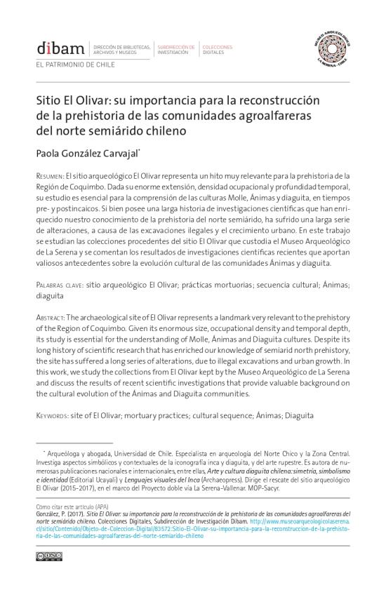Sitio El Olivar: su importancia para la reconstrucción de la prehistoria de las comunidades agroalfareras del norte semiárido chileno