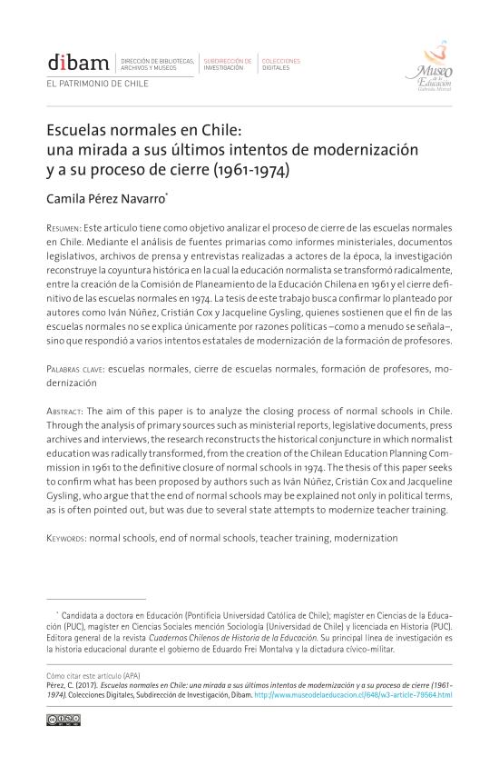 Escuelas normales en Chile: una mirada a sus últimos intentos de modernización y a su proceso de cierre (1961-1974)