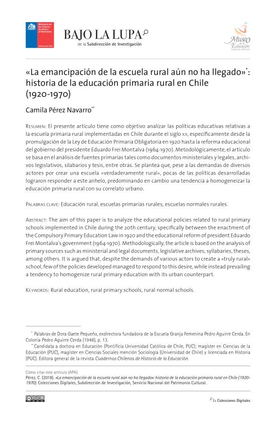 La emancipación de la escuela rural aún no ha llegado» :  historia de la educación primaria rural en Chile (1920-1970)