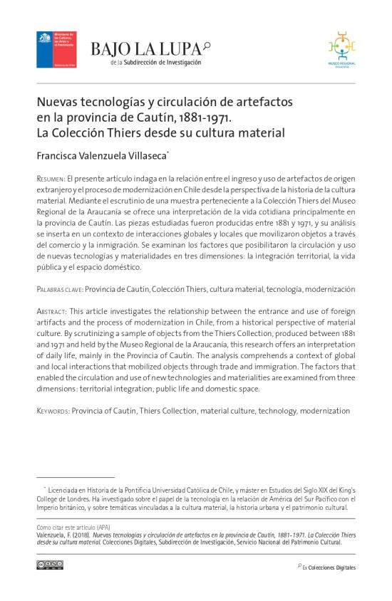 Nuevas tecnologías y circulación de artefactos en la provincia de Cautín, 1881-1971. 