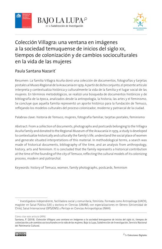 Colección Villagra: una ventana en imágenes a la sociedad temuquense de inicios del siglo xx