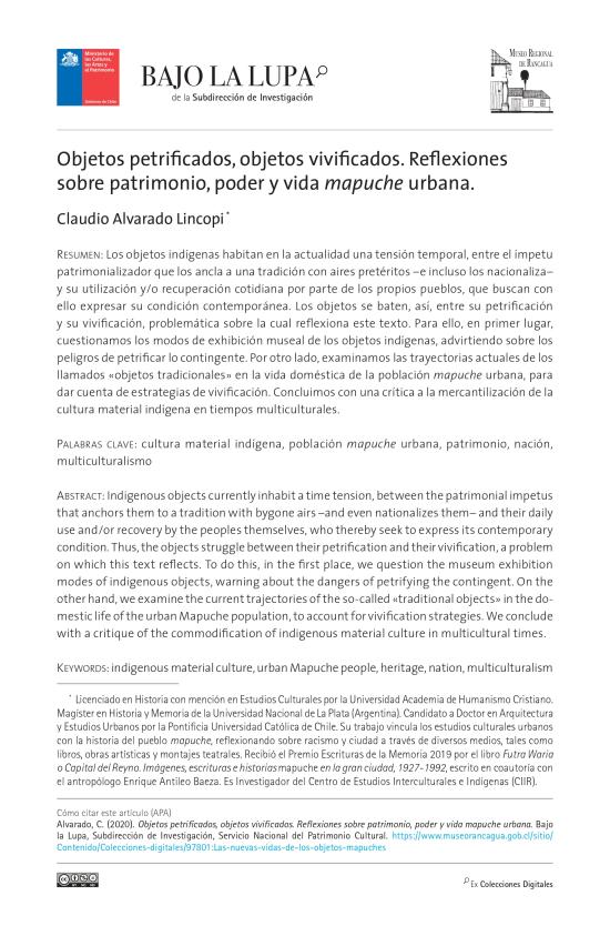 Objetos petrificados, objetos vivificados. Reflexiones sobre patrimonio, poder y vida mapuche urbana.