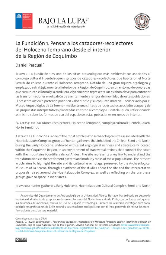 La Fundición 1. Pensar a los cazadores-recolectores del Holoceno Temprano desde el interior de la Región de Coquimbo