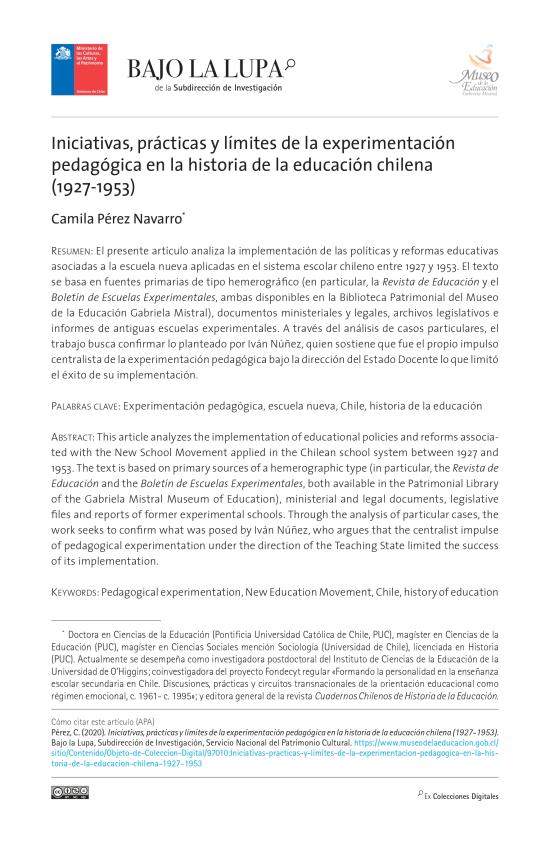 Iniciativas, prácticas y límites de la experimentación pedagógica en la historia de la educación chilena