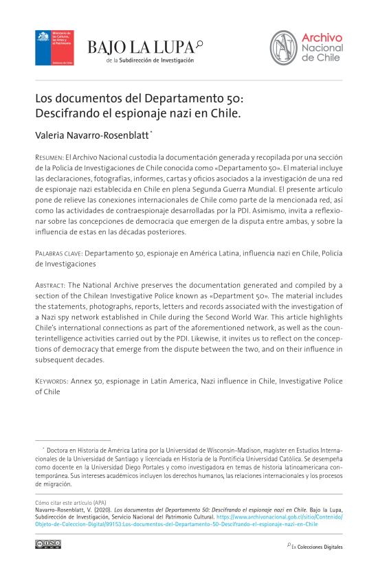 Los documentos del Departamento 50: Descifrando el espionaje nazi en Chile.