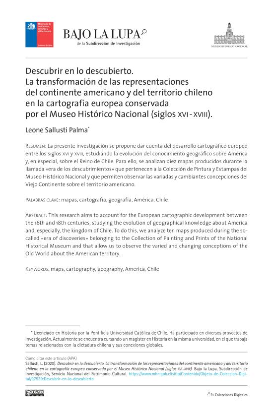 Descubrir en lo descubierto. La transformación de las representaciones del continente americano y del territorio chileno