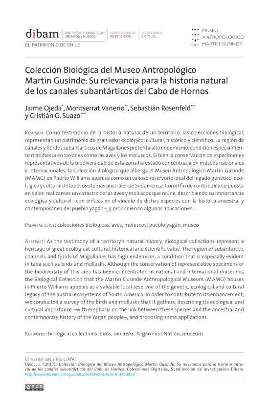 Colección Biológica del Museo Antropológico Martin Gusinde