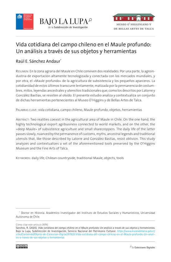 Vida cotidiana del campo chileno en el Maule profundo:  Un análisis a través de sus objetos y herramientas