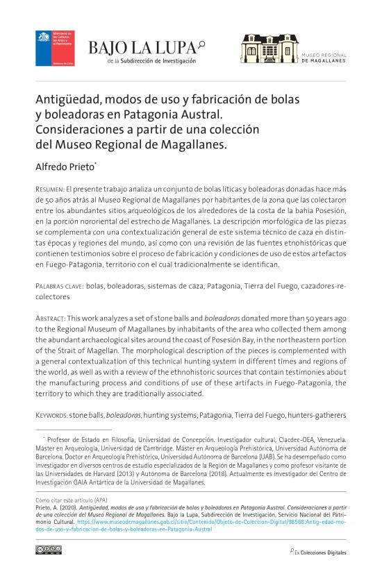 Antigüedad, modos de uso y fabricación de bolas y boleadoras en Patagonia Austral.