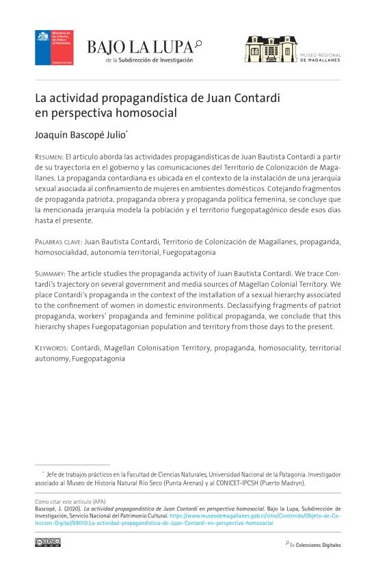 La actividad propagandística de Juan Contardi en perspectiva homosocial 
