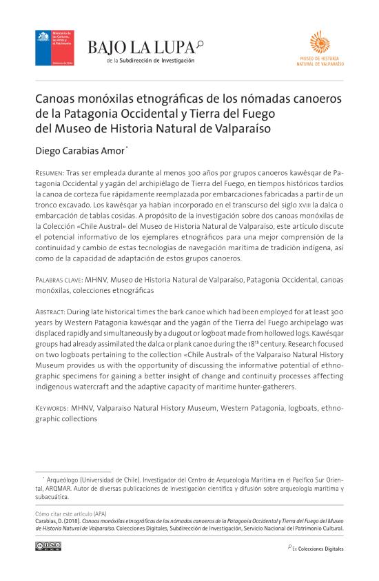 Canoas monóxilas etnográficas de los nómadas canoeros de la Patagonia Occidental y Tierra del Fuego