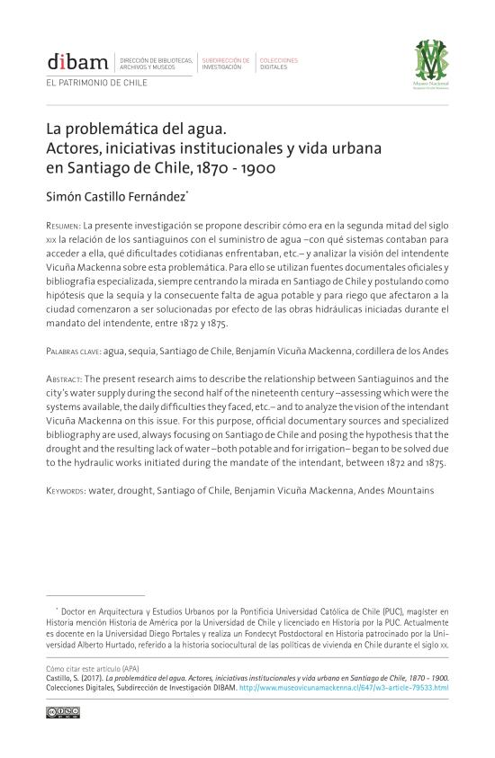 La problemática del agua. Actores, iniciativas institucionales y vida urbana en Santiago de Chile