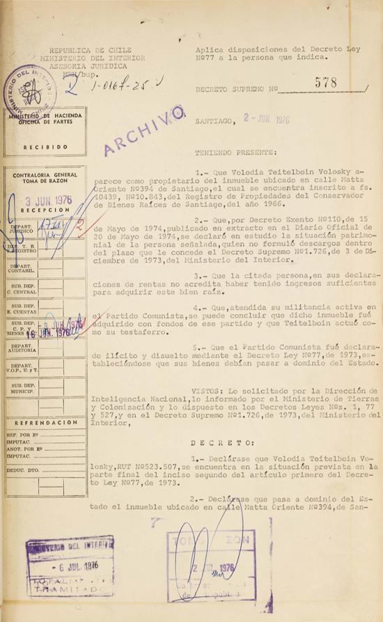 Decreto Supremo N.° 578, 2 de junio de 1976