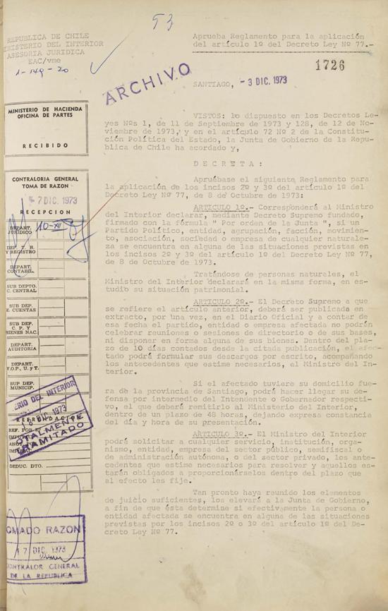 Decreto Supremo N.° 1726, 31 de diciembre de 1973