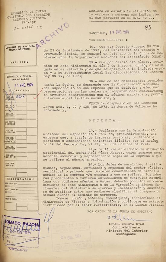 Decreto Supremo N.° 95, 17 de enero de 1974