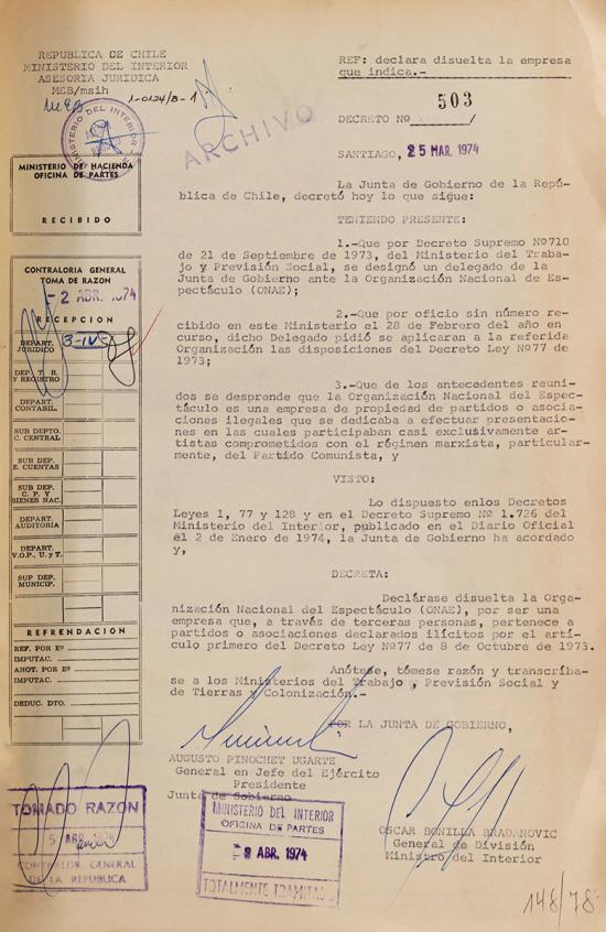 Decreto Supremo N.º 503, 25 de marzo de 1974