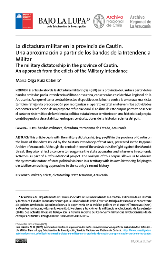 La dictadura militar en la provincia de Cautín. Una aproximación a partir de los bandos de la Intendencia Militar 