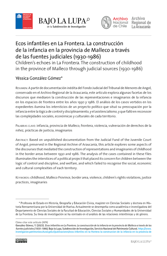 Ecos infantiles en La Frontera. La construcción de la infancia en la provincia de Malleco a través de las fuentes judiciales (1930-1986)