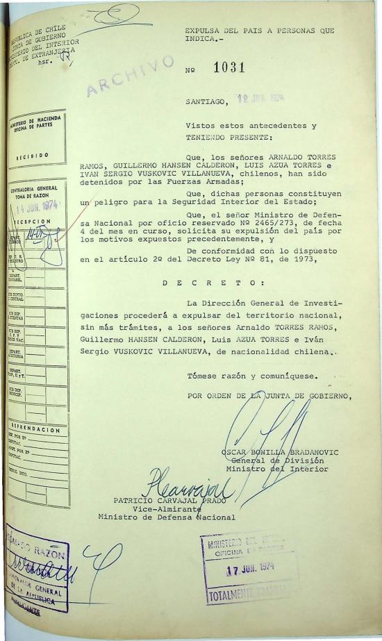 Decreto Supremo N.º 1031, 12 de junio de 1974