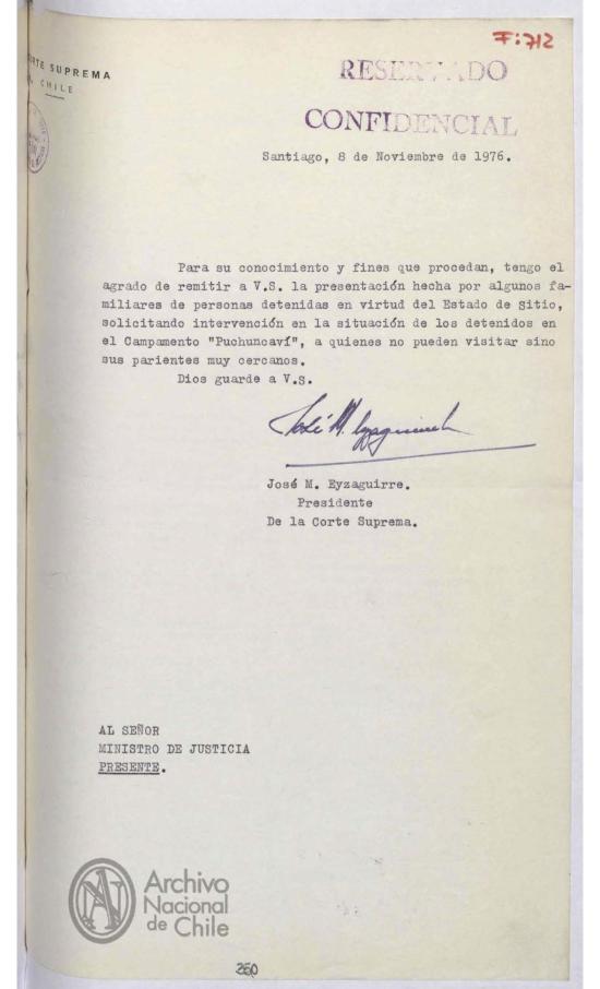 Carta reservada y confidencial, 8 de noviembre de 1976