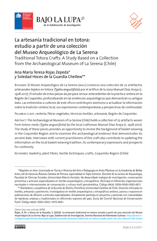 La artesanía tradicional en totora: estudio a partir de una colección del Museo Arqueológico de La Serena