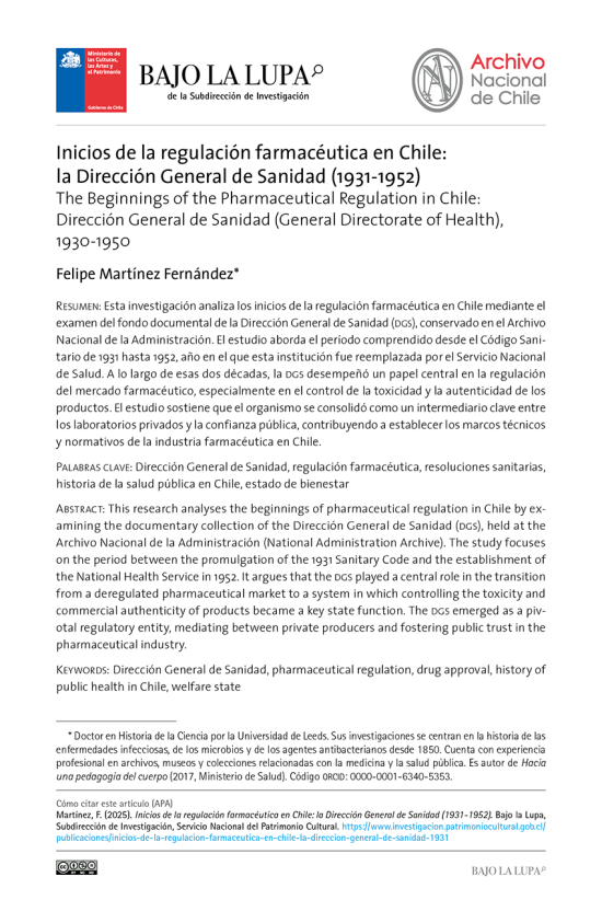 nicios de la regulación farmacéutica en Chile: la Dirección General de Sanidad (1931-1952)