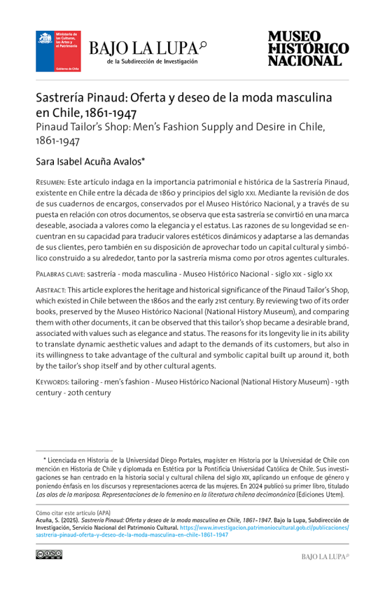 Sastrería Pinaud: Oferta y deseo de la moda masculina en Chile, 1861-1947 Sastrería Pinaud: Oferta y deseo de la moda masculina en Chile, 1861-1947