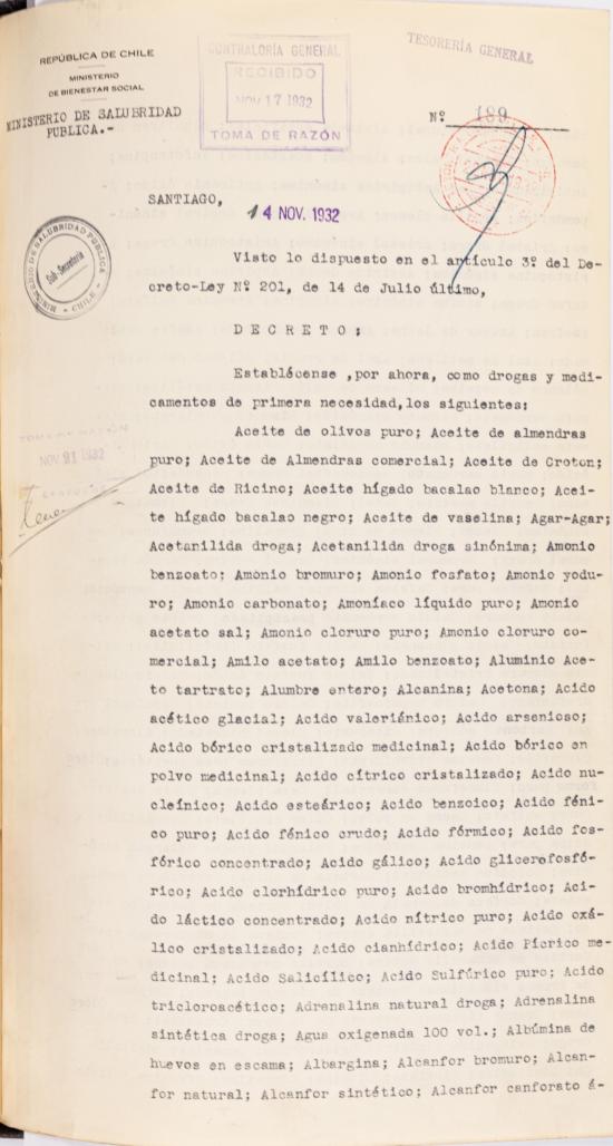 Decreto N.° 189 del 14 de noviembre de 1932