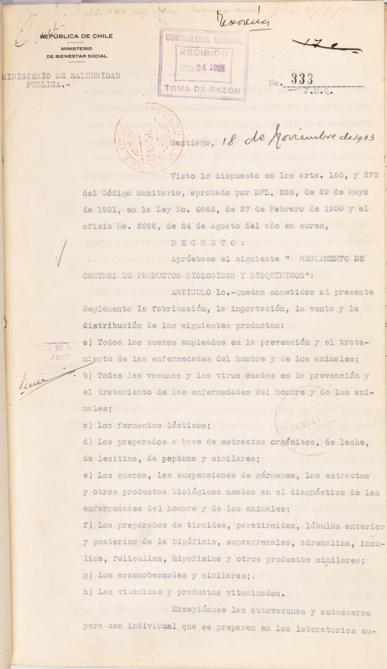 Decreto N.° 333 del 18 de noviembre de 1933