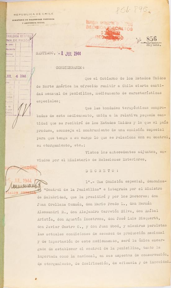 Decreto N.° 856 del 1 de julio de 1944