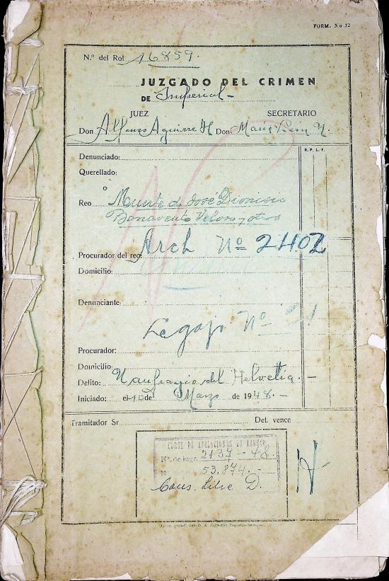 Expediente del Juzgado del Crimen de Imperial. "Naufragio del Helvetia", 10 de marzo de 1948