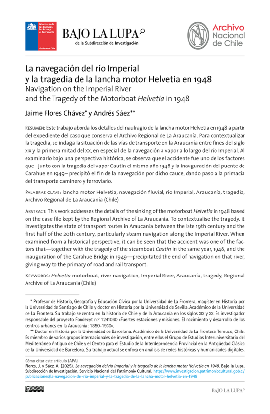 La navegación del río Imperial y la tragedia de la lancha motor Helvetia en 1948