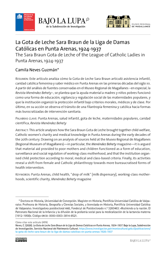 La Gota de Leche Sara Braun de la Liga de Damas Católicas en Punta Arenas, 1924-1937