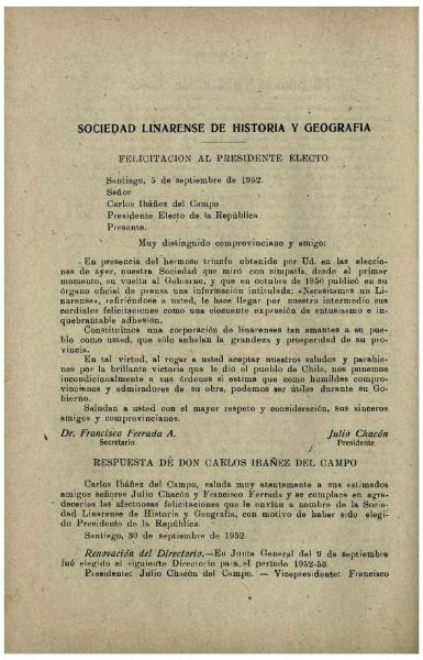 Felicitación al Presidente Electo