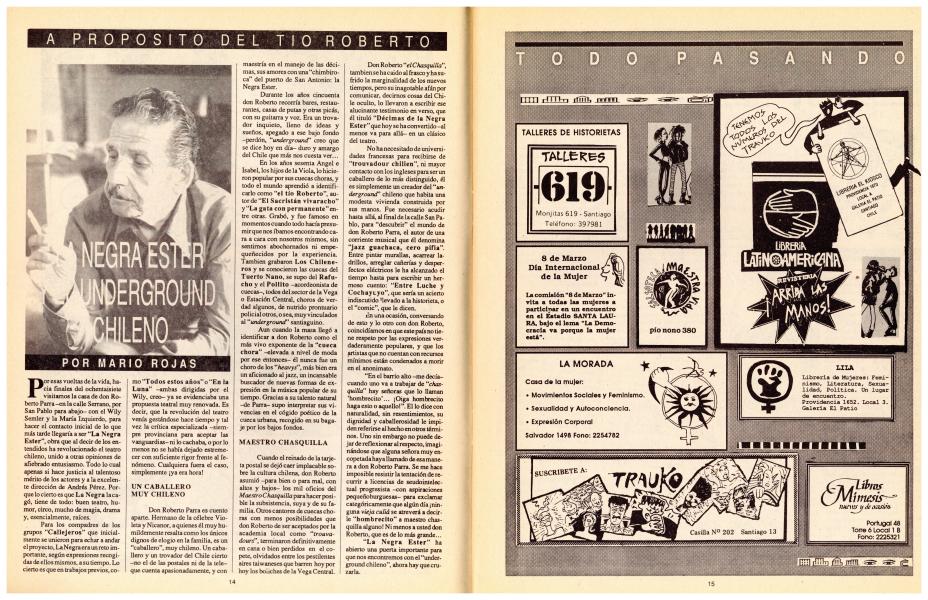 A propósito del Tío Roberto/Negra Ester y el Underground chileno (Mario Rojas), nº12