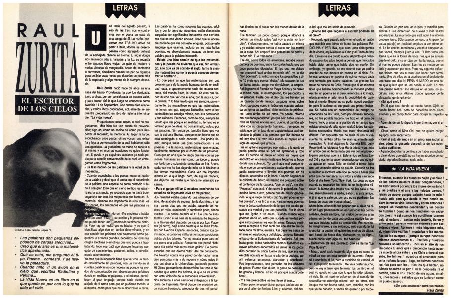 Raúl Zurita, el escritor de los cielos (entrevista-columna, sección letras), nº28