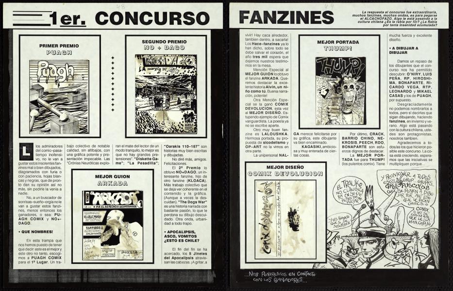 Premiados primer concurso de fanzines. Revista Trauko n° 14, pp. 48 y 49