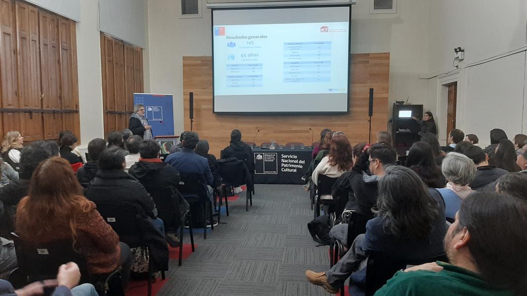 Daniel Quiroz, exponiendo resultado de la Encuesta dirigida a investigadores/as aplicada el año 2023